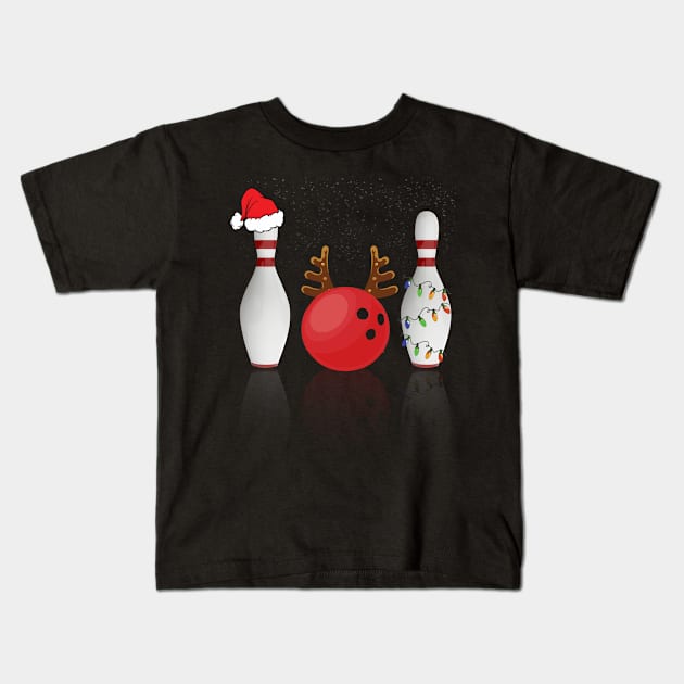 Bowling Christmas Santa Hat Xmas Lights Kids T-Shirt by HouldingAlastairss